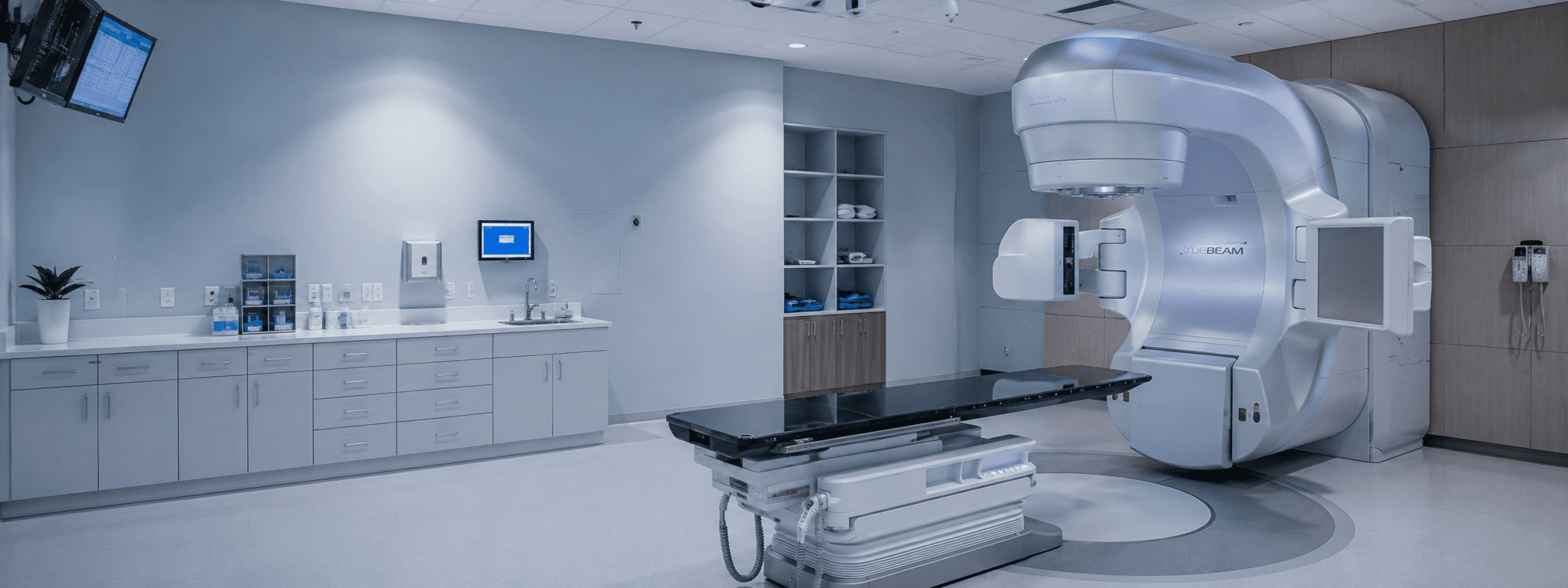 Modern Varian TrueBeam linear accelerator in a clean treatment vault